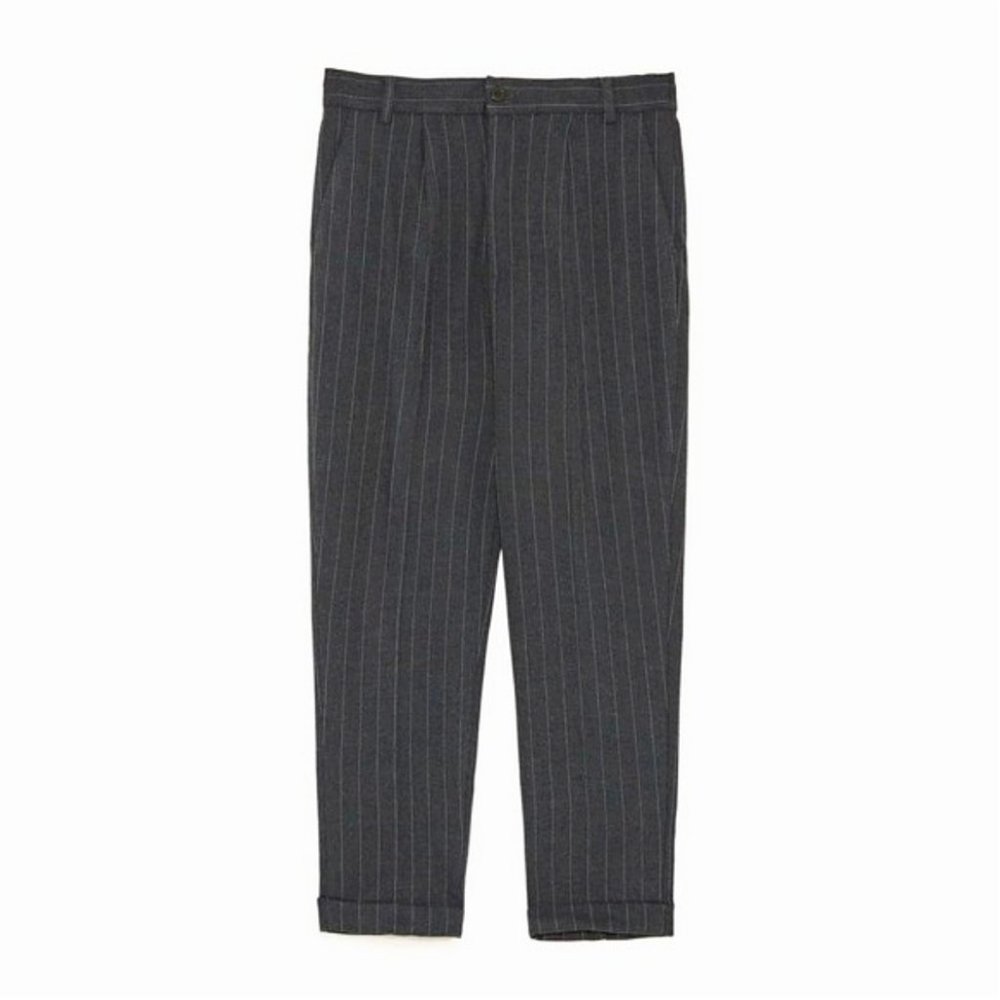Zara Woman Cuffed Straight Fit Pinstripe Trousers Pants Size Medium